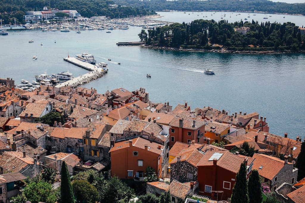 Drone Shot of Buildings Near Body of Water